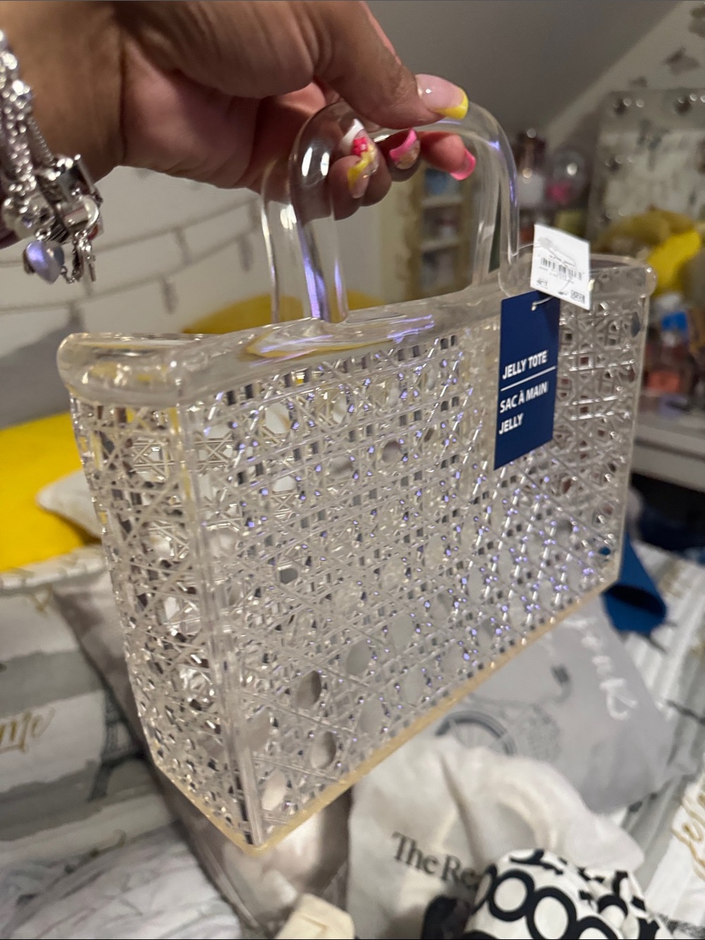 Old navy Clear Woven Tote Bag - Transparent Handheld Bag - Picture 7 of 7
